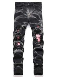 Chillumni 男式破洞紧身破洞休闲牛仔裤，带口袋，垃圾摇滚