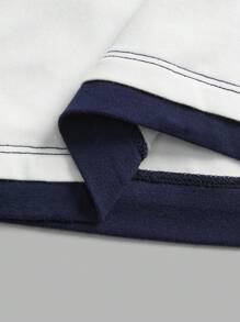 SHEIN Tween Girl Knitted Patchwork Number Print Polo Neck Short Sleeve T-Shirt - Blue and White - View 14