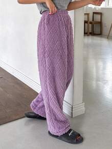 DAZY Rhombus Textured Flannel Thickened Simple Lounge Pants,Thermal Lined Fall,Winter - Purple - View 7