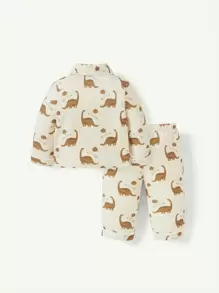 Cozy Pixies 2pcs Newborn Baby Boy Cartoon Dinosaur Print Collared Top And Pants Set
