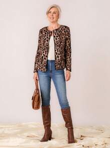 SHEIN LUNE Áo khoác họa tiết da báo thường ngày thu đông dành cho nữ - Nhiều màu - Xem 2