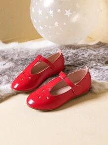 1pair Fashionable Girls Hollow Out Flat Shoes For Spring/Fall - Red - View 3