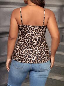 SHEIN LUNE 大码女式夏季 V 领交叉豹纹修身吊带背心冬装 - 彩色 - 查看 2