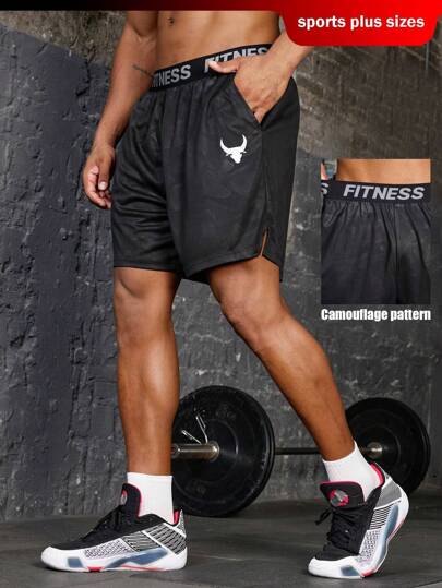 Manfinity Sport Corelite Shorts deportivos informales con estampado de letra y bolsillo para hombre de talla grande