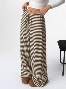 SHEIN EZwear Damskie, Paskowane, Luźne, Proste Spodnie Casualowe
