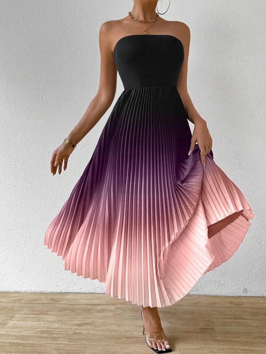 SHEIN Clasi Women Ombre Color Sexy Strapless Dress - Multicolor - View 1