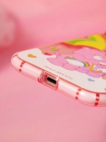 SHEIN X Care Bears 卡通熊与彩虹图案半透明粉色手机壳、礼物 - 西瓜粉 - 查看 7