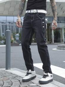 Manfinity EMRG Men's Casual Washed Tapered Jeans - Black - View 8