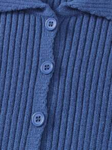 SHEIN Teen Girl Buttoned Striped Long Sleeve Top And Fitted Elegant Skirt Sweater Set - Blue - View 3