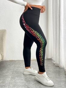 Calvaya Plus Size Solid Color Patchwork Simple Casual Skinny Leggings - Multicolor - View 4