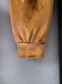 2 件套年轻男孩纯色长袖连帽衫，带口袋和裤子，休闲装 - 棕色 - 查看 7