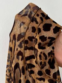 SHEIN PETITE 女式荷叶边豹纹连衣裙 - 卡其色 - 查看 8