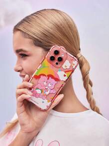 SHEIN X Care Bears 卡通熊与彩虹图案半透明粉色手机壳、礼物 - 西瓜粉 - 查看 2