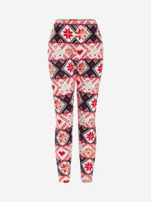 Girls Cute Christmas Pattern Comfortable Long Leggings - Multicolor - View 1