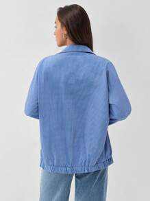 SHEIN Unity American Style Blue & White Plaid Zip-Up Loose Jacket - Blue - View 3