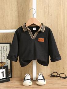 SHEIN 男婴拼色 V 领 Polo 衫，长袖，秋冬 - 彩色 - 查看 3