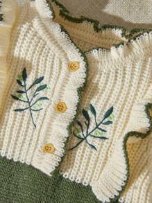 SHEIN Vintaside Kids 女婴花卉印花长袖荷叶边休闲连体裤（孔雀绿，秋冬季）