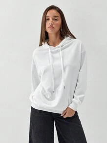 Flirla 1pc Women Casual White Hoodie With Leopard Print And Star Pattern, Long Sleeve Sweatshirt, Autumn/Winter