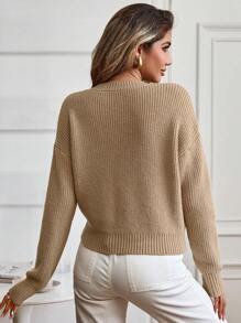 Chiquease Suéter casual suelto de cuello redondo, manga larga y hombros caídos de unicolor para mujeres, otoño e invierno