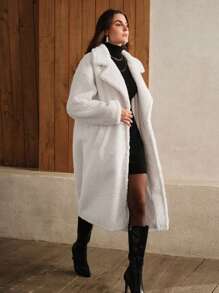 Anewsta Fluffy Jacket, Loose Fit, Mid-Length, Thickened, For Women - White - View 5