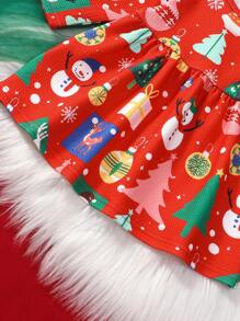 SHEIN Baby Mädchen rotes Lässig Weihnachtskleid mit Feiertagsprint, Herbst/Winter - Verschiedenfarbig - Übersicht 7
