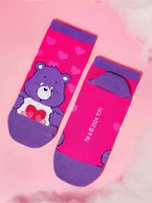 SHEIN X Care Bears 3 pares/Paquete de calcetines de tobillo para mujer con patrón de oso de dibujos animados y color contrastante, regalos