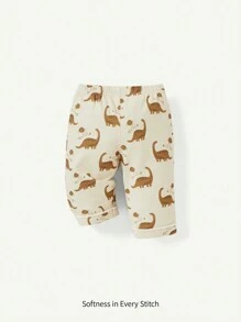Cozy Pixies 2pcs Newborn Baby Boy Cartoon Dinosaur Print Collared Top And Pants Set