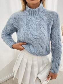 EURMUSE Women Baby Blue Braid Detailed Soft Touch Sweater - Baby Blue - View 4