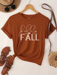 SHEIN LUNE Women's Casual Graphic Print Short Sleeve Crew Neck T-Shirt Graphic Tees Women Tops