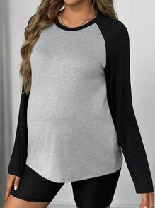 SHEIN 孕妇拼色圆领长袖休闲 T 恤，适合孕妇 - 彩色 - 查看 5