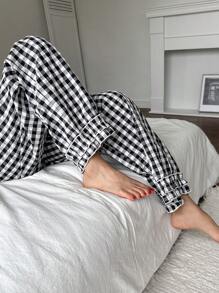 DAZY Plaid Trim Design Lounge Pants - Black and White - View 4