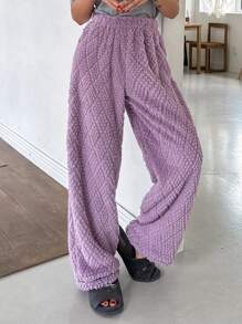 DAZY Rhombus Textured Flannel Thickened Simple Lounge Pants,Thermal Lined Fall,Winter - Purple - View 6