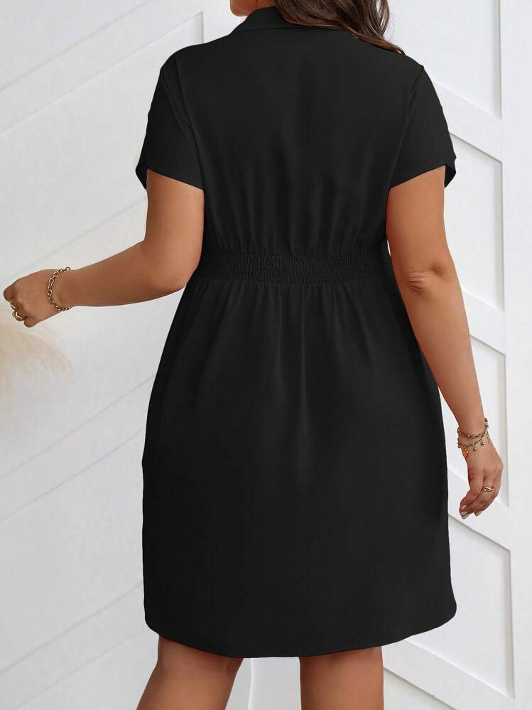 Vionelle Plus Size Solid Color Batwing Sleeve Twist Front Casual Mini Dress - Black - View 2