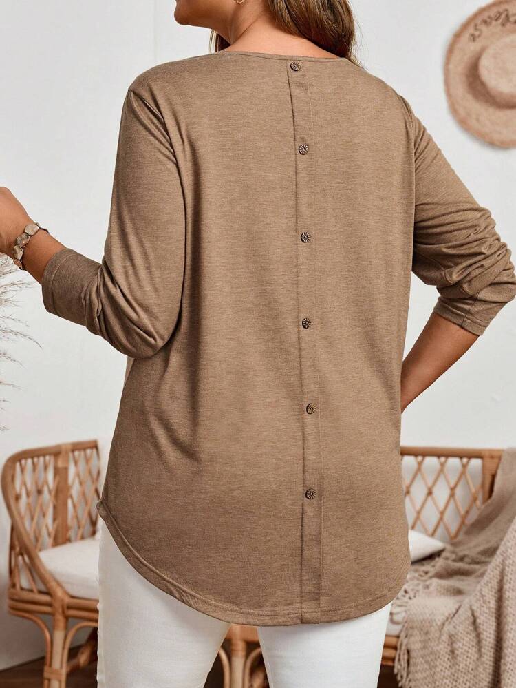 Plus Size Fall Women  Solid Round Neck Long Sleeve Casual T-Shirt,Spring/Summer/Vacation