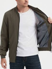Manfinity Homme Áo khoác bomber màu trơn cho nam mặc thường ngày, quần áo mùa thu, mùa thu cho nam, áo khoác mùa đông cho nam, áo khoác ấm - màu xanh lá - Xem 4
