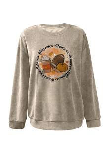 INAWLY 女士休闲字母印花卫衣，秋季套头衫 - 卡其色 - 查看 4