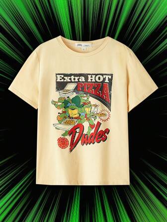 TEENAGE MUTANT NINJA TURTLES X SHEIN Tween-Jungen T-Shirt mit Rundhalsausschnitt und kurzen Ärmeln und Cartoon- und Buchstaben-Print