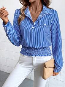 SHEIN Clasi Áo Sơ Mi Dài Tay Thường Ngày Có Cổ, Túi Nửa, Tay Raglan, Màu In Và Thiết Kế Túi Nắp - Nhiều màu - Xem 4