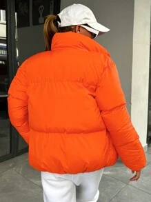 RueChic Tie-Dye Padded Coat With Zipper And Hoodie - Orange - View 2