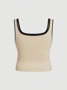 SHEIN MOD Apricot Color Block Button Decor Sleeveless Square Neck Top For Plus Size Women - Apricot - View 2