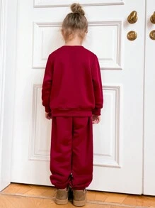 PrepCrw Young Girls' Red Deer Print Knit Loose Crew Neck Long Sleeve Pullover Sweatshirt, Back To School Season, Autumn/Winter