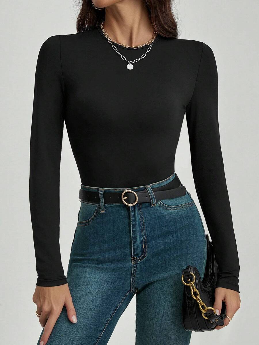 SHEIN Tall Body de mujer de ajuste delgado y liso para primavera - Negro - Ver 1