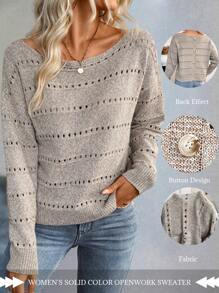 SHEIN LUNE Suéter de punto calado con hombros caídos