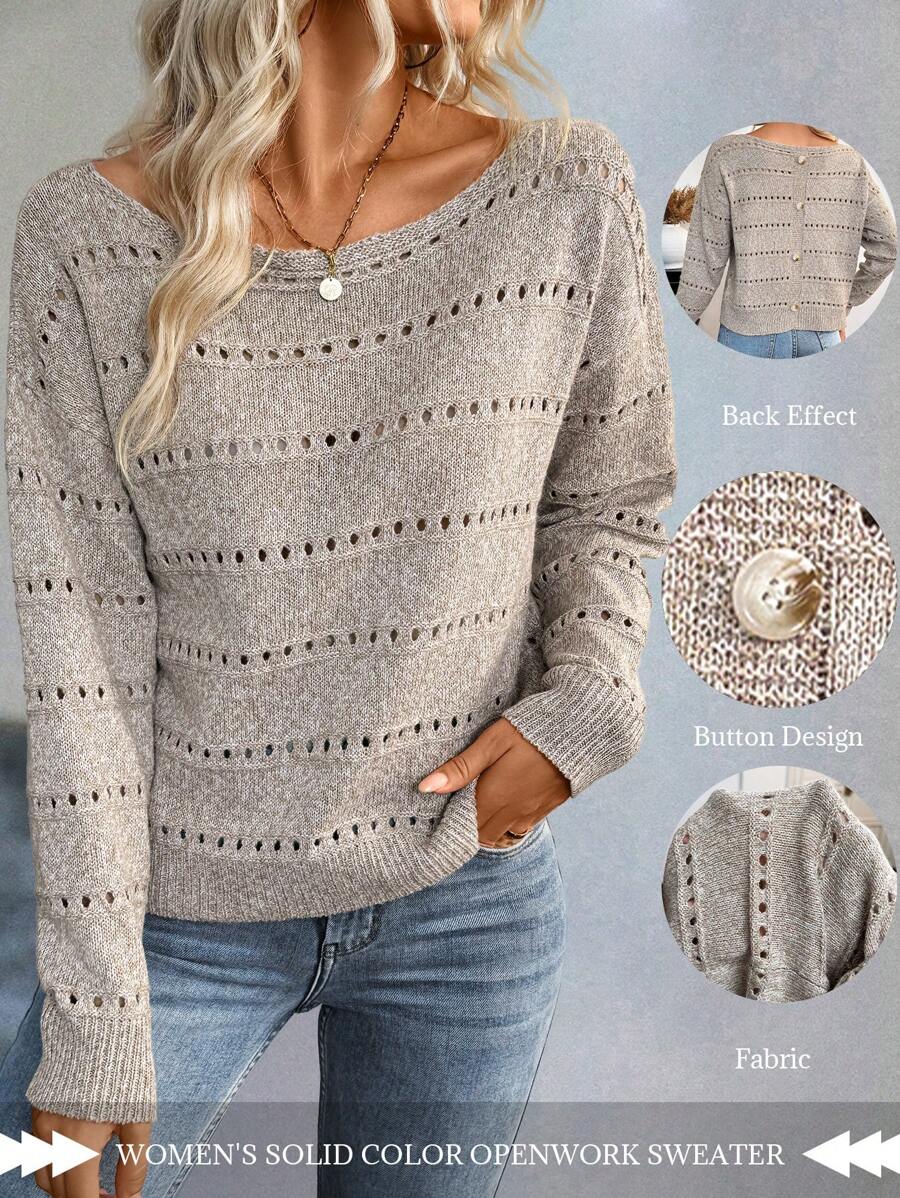 SHEIN LUNE Suéter de punto calado con hombros caídos