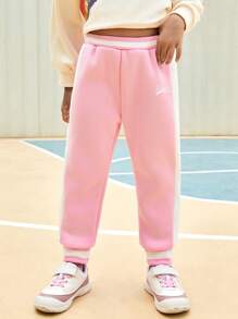 SHEIN Pantalon de sport long rayé vintage avec imprimé lettre et taille côtelée contrastée pour jeune fille, automne et hiver