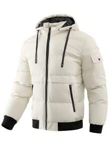 Manfinity Homme Men's Color Block Splice Long Sleeve Front Zipper Pocket Casual Outdoor Windbreaker Jacket, Men Winter Jacket, Men Outerwear, For Fall - Beige - View 1