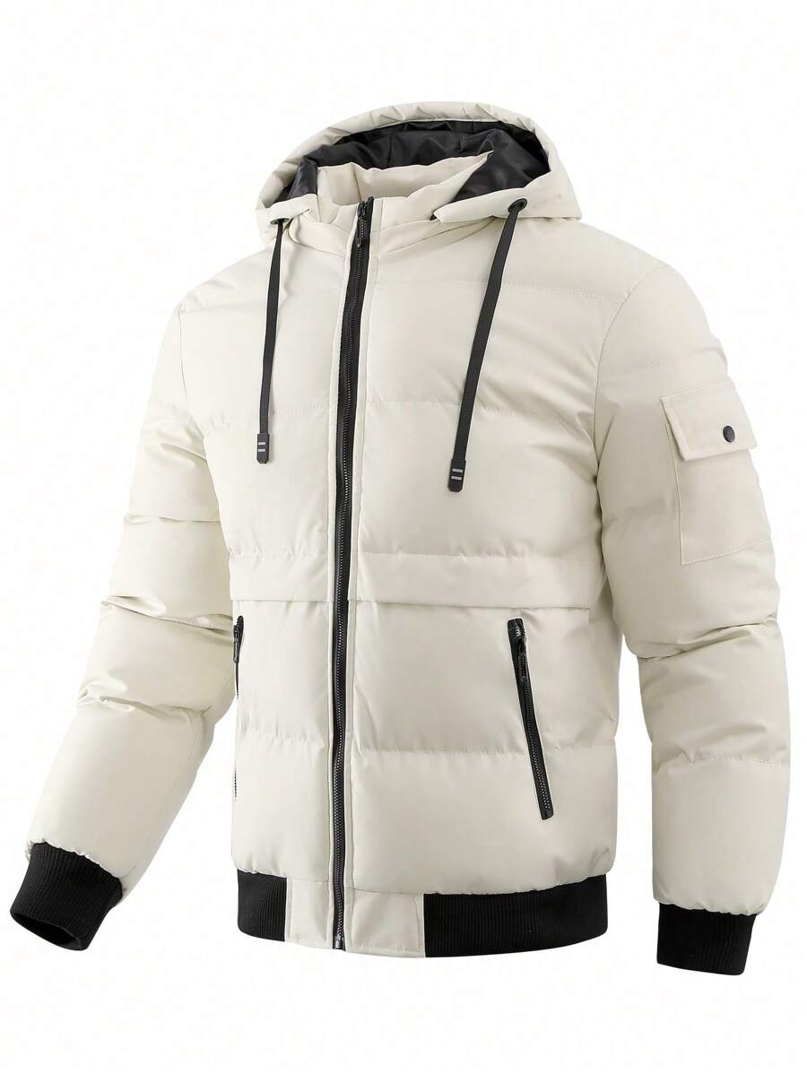 Manfinity Homme Men's Color Block Splice Long Sleeve Front Zipper Pocket Casual Outdoor Windbreaker Jacket, Men Winter Jacket, Men Outerwear, For Fall - Beige - View 1