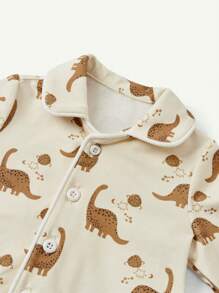 Cozy Pixies 2pcs Newborn Baby Boy Cartoon Dinosaur Print Collared Top And Pants Set