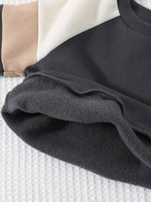 Cozy Pixies 2pcs/Set Baby Boy Contrast Color Round Neck Raglan Sleeve Pullover Sweatshirt And Elastic Waist Pants Outfit