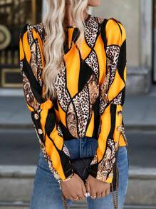 SHEIN LUNE Autumn Leopard Print Patchwork Elegant Fashion Shirt - Multicolor - View 6